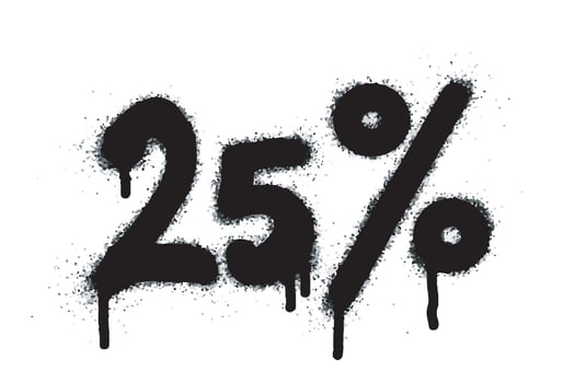 Spray Painted Graffiti 25 percent Sprayed isolated with a white background. graffiti 25 percent icon with over spray in black over white. vector