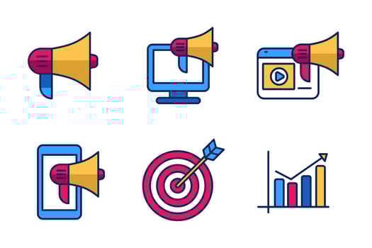 Digital marketing icons in colorful style isolated on white background vector