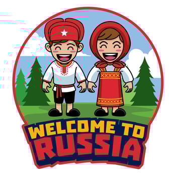 cartoon of couple russian in traditional dress vector