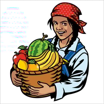 women farmer and a basket of fruits vector