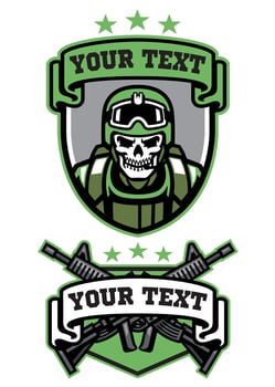 skull soldier army badge set vector