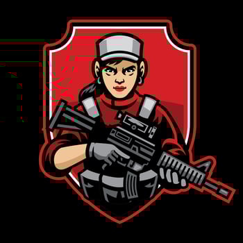 woman soldier mascot hold the assault riffle vector