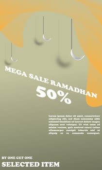 Mega Flash Sale Ramadan Special 50 Off With Islamic Ornament Crescent Mock Up Cream Color Elegant Simple Attractive EPS 10 vector