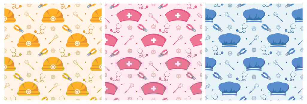 Set of Happy Labor Day Seamless Pattern Design Illustration with Different Professions in Element Template Hand Drawn vector