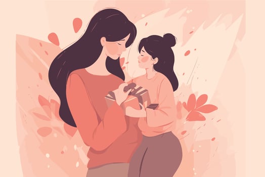 mothers day woman with child and gift vector