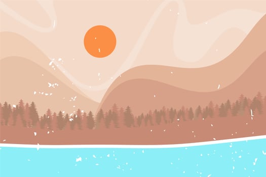 Abstract contemporary aesthetic background with seascape, mountains, Sun, sea. Earth tones, terracotta pastel colors. Boho wall decor. Mid century modern minimalist art print. Organic shapes. vector