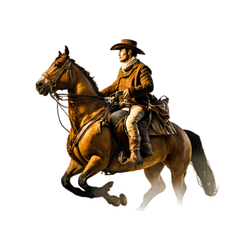 Clip cuts, man riding brown horse illustration, png