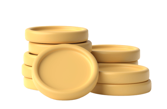 3D golden coin stack isolated on transparent background png
