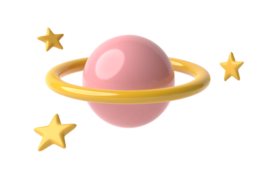 3D Icon Planet with ring around and stars. Saturn, Jupiter, Uranus or Neptune isolated on transparent background png