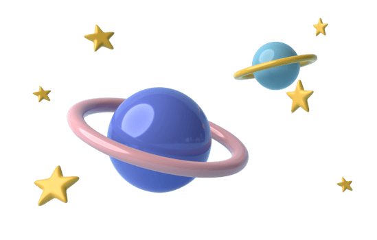 3D Icon Planet with ring around and stars. Saturn, Jupiter, Uranus or Neptune isolated on transparent background png