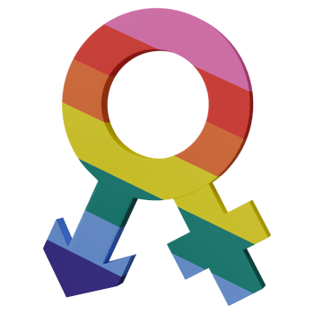 3D render, LGBT flag on sex gender icon isolated on transparent background. png