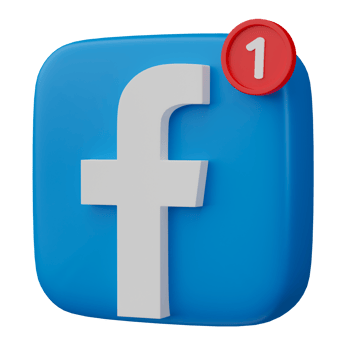 3D render, Facebook logo icon with new notification isolated on transparent background. png