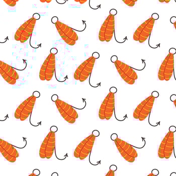 Seamless pattern with fish bait in flat style. Fishing tackle print. Vector illustration. Pattern with fishing.