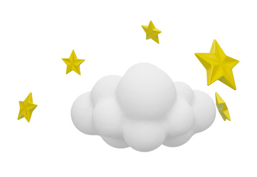3d rendering, Yellow stars and white clouds isolated on transparent background png