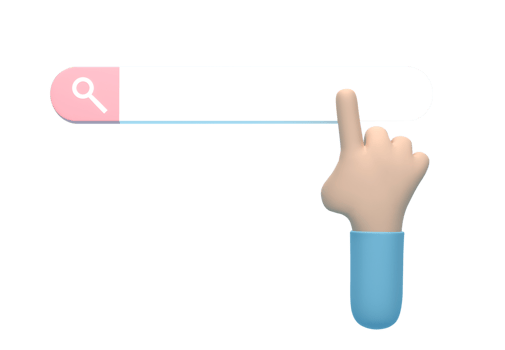 3D render 3D illustration. Hand click search bar isolated on transparent background png