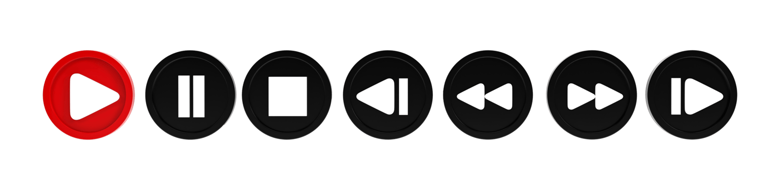 3d render. set of media player button icons isolated on transparent background png