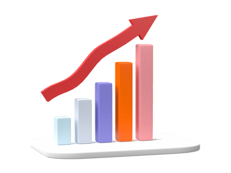 3D rendering, Growing graph bar diagram isolated on transparent background png