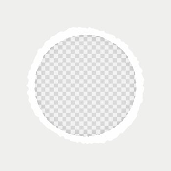 Paper with torn a circle. Realistic illustration of white torn paper with shadow and circular shaped hole on transparent background with frame for text. vector
