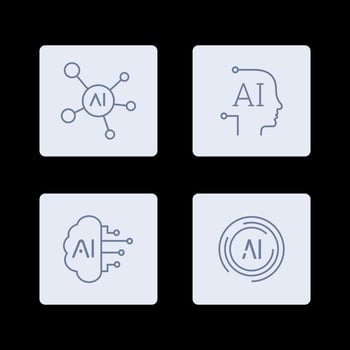 AI Artificial Intelligence icon set inline style, machine learning, smart robotic and cloud computing network digital AI technology internet solving algorithm vector illustration