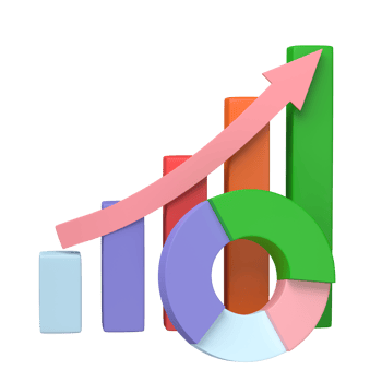 3D render. Business infographic with stock diagrams and statistic bars chart isolated on transparent background. Financial line graphs and charts for presentation and finance report. png