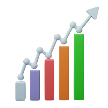 3D render. Business infographic with stock diagrams and statistic bars chart isolated on transparent background. Financial line graphs and charts for presentation and finance report. png