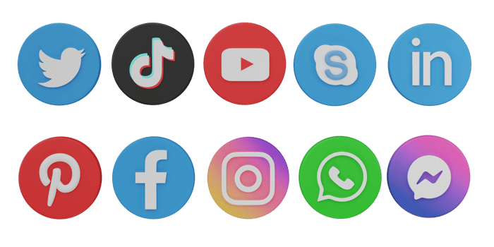Social media icons on transparent background. Instagram, Facebook, Messenger, Twitter, TikTok, Whatsapp, Youtube, logo set. 3D editorial illustration. png