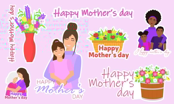 Collection of stickers for happy Mother's Day. Clip art for mother day. vector