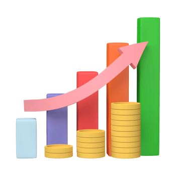 3D render. Business infographic with stock diagrams and statistic bars chart isolated on transparent background. Financial line graphs and charts for presentation and finance report. png