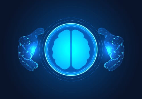 Two hands embracing the technology of artificial intelligence Refers to people who feed data to the AI system to process and work with humans. It saves time and business budget. vector