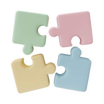 3D jigsaw puzzle pieces isolated on transparent background. Problem-solving, business connecting, cooperation, partnership concept. png