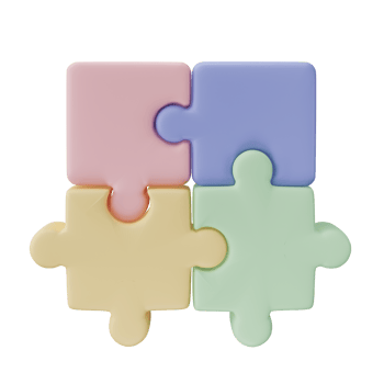 3D jigsaw puzzle pieces isolated on transparent background. Problem-solving, business connecting, cooperation, partnership concept. png