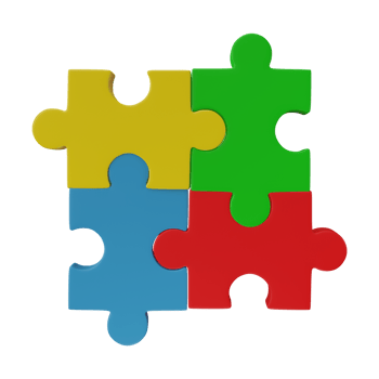 3D jigsaw puzzle pieces isolated on transparent background. Problem-solving, business connecting, cooperation, partnership concept. png