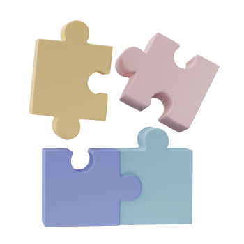 3D jigsaw puzzle pieces isolated on transparent background. Problem-solving, business connecting, cooperation, partnership concept. png