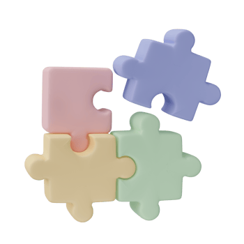 3D jigsaw puzzle pieces isolated on transparent background. Problem-solving, business connecting, cooperation, partnership concept. png