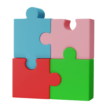 3D jigsaw puzzle pieces isolated on transparent background. Problem-solving, business connecting, cooperation, partnership concept. png