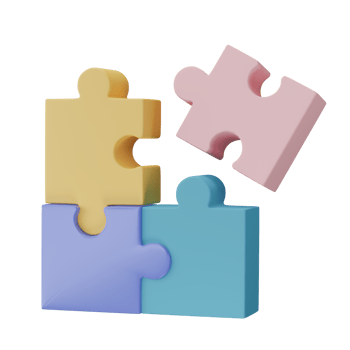 3D jigsaw puzzle pieces isolated on transparent background. Problem-solving, business connecting, cooperation, partnership concept. png