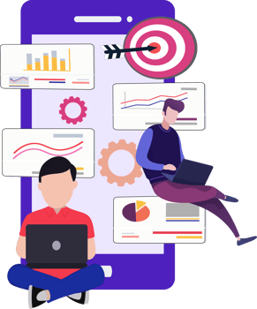 digital marketing concept. illustration of an infographic display on a mobile phone screen png