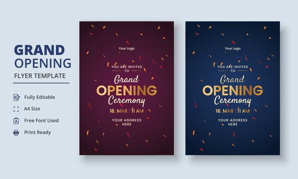 Grand Opening Flyer Template, Realistic grand Opening Invitation, Inauguration Flyer Template, Grand opening ceremony invitation flyer vector