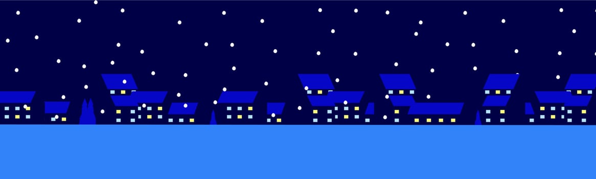 Vector illustration of abstract winter town landscape. Town night background, winter night rain snow. Town night winter