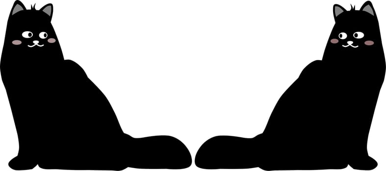 Cat set line. Two black kitten face silhouette. Cute cats Staring each other. Funny Cute kawaii cartoon baby character. Notebook sticker print template. Happy Halloween. Flat design. vector
