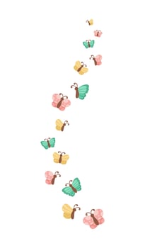 Cute Group of Flying Butterflies Cartoon. Spring Summer Nature Vector Illustration