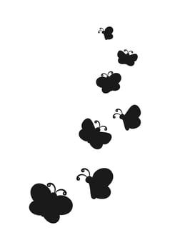 Butterflies silhouette simple flat vector illustration. Flock of silhouette black butterflies on white background.