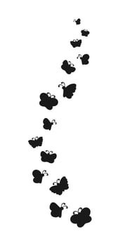Butterflies silhouette simple flat vector illustration. Flock of silhouette black butterflies on white background.
