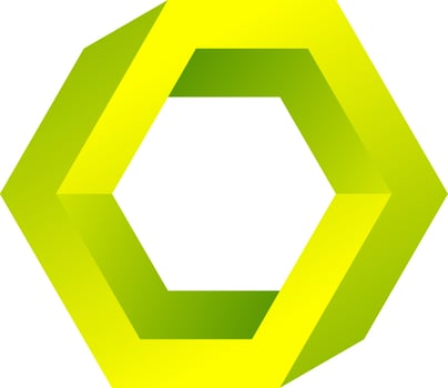 3d optical illusion of impossible shape. 3d infinity shape of hexagon. Vector illustration of green block. 3d illusion of geometric for logo, design or art. Perspective illusion shape illustration