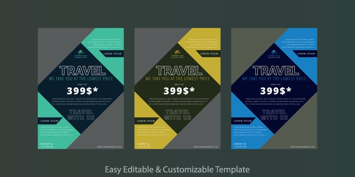 Travel flyer or poster design and easy editable layout space for photo background for travel agency vector