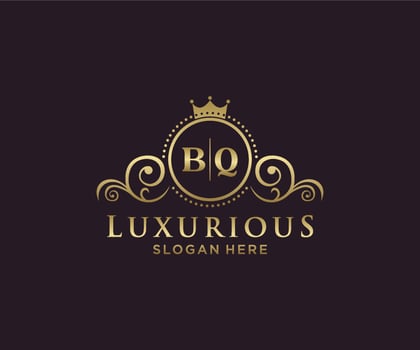 Initial BQ Letter Royal Luxury Logo template in vector art for Restaurant, Royalty, Boutique, Cafe, Hotel, Heraldic, Jewelry, Fashion and other vector illustration.