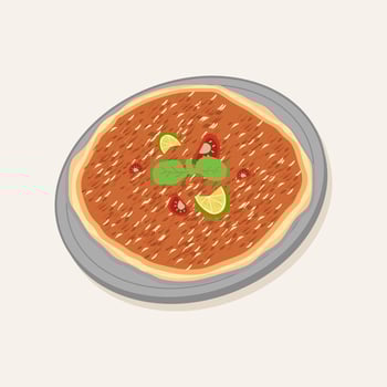 Armenian Lahmacun Flatbread Pizza with Ground Beef and Spices vector