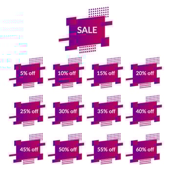 Set of purple sale banners on the modern gradient shape. Geometric trendy banners with discounts of five to sixty percent vector