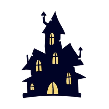 Halloween haunted house isolated on white background. Scary dark silhouette of home or mansion. Cartoon Vector spooky Illustration. Gothic cute town