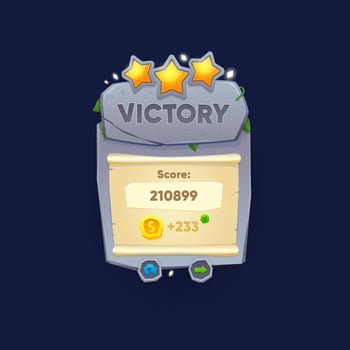 Game victory sign, banner or popup window, badge vector